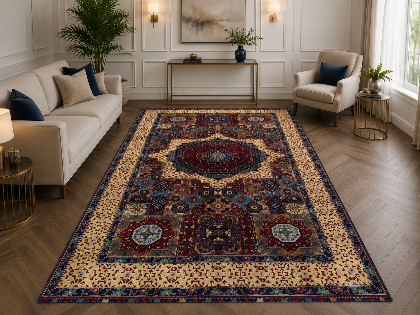 Traditional Persian Style Area Rug – Red & Ivory Medallion Design (2m x 3m)