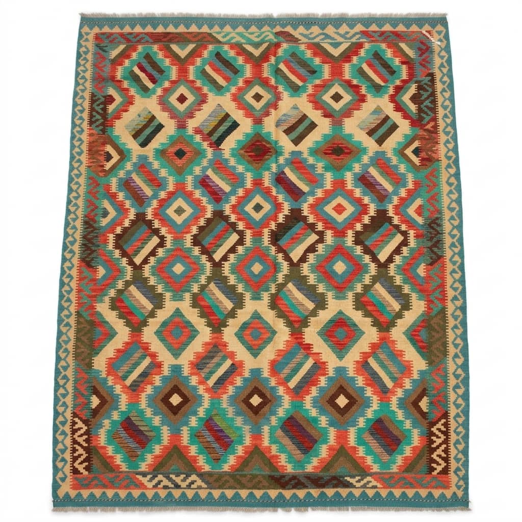 Stripe-Lattice Geometric Kilim Rug |297×209|