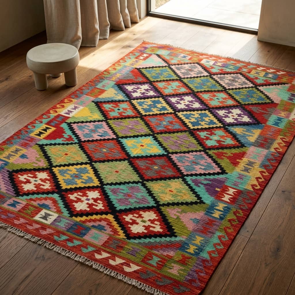 Spectrum Lattice Geometric Kilim Rug |197×290|