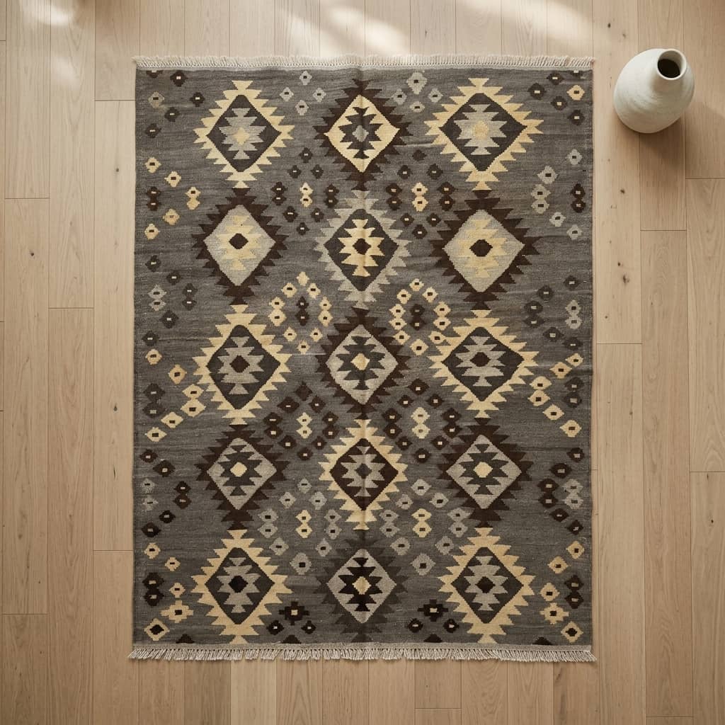 Slate & Sand Geometric Kilim Rug |200×155|