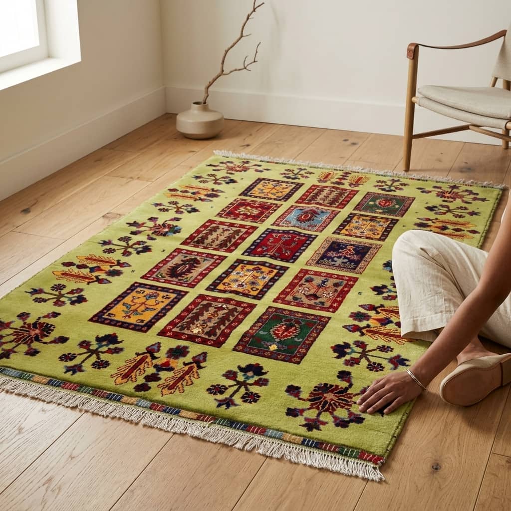 Verdant Khist Garden Panel Afghan Carpet | 100×150 |