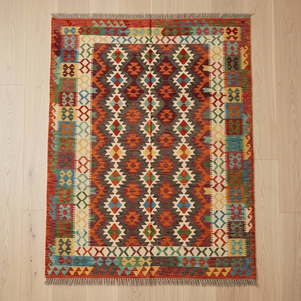 Terra Mosaic Geometric Kilim Rug |300×198|