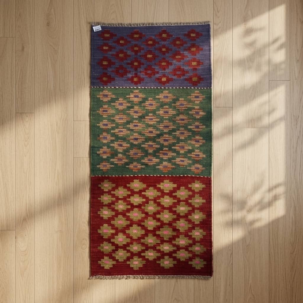 Tri-Color Block Geometric Kilim Runner |200×65|