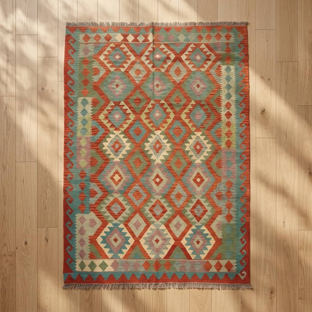 Terra-Lattice Geometric Kilim Rug |301×201|