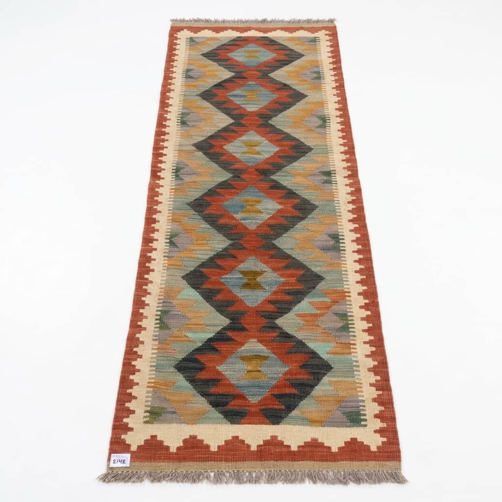Terra Lattice Geometric Kilim Runner |204×65|
