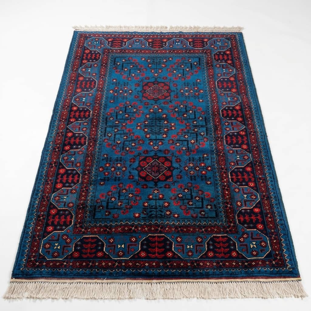 Azure Botanical Medallion Afghan Rug |100×150|