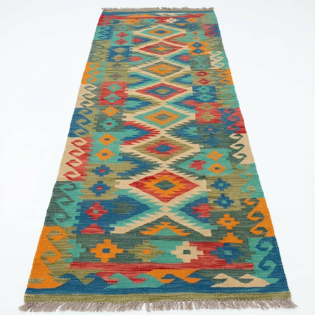 Azure Mosaic Geometric Kilim Runner |303×85|