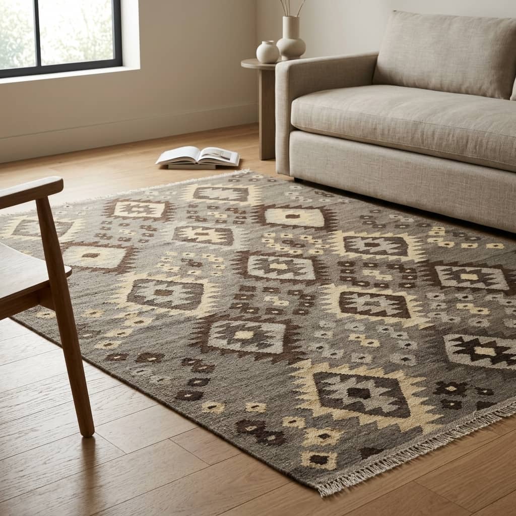 Slate & Sand Geometric Kilim Rug |200×155|