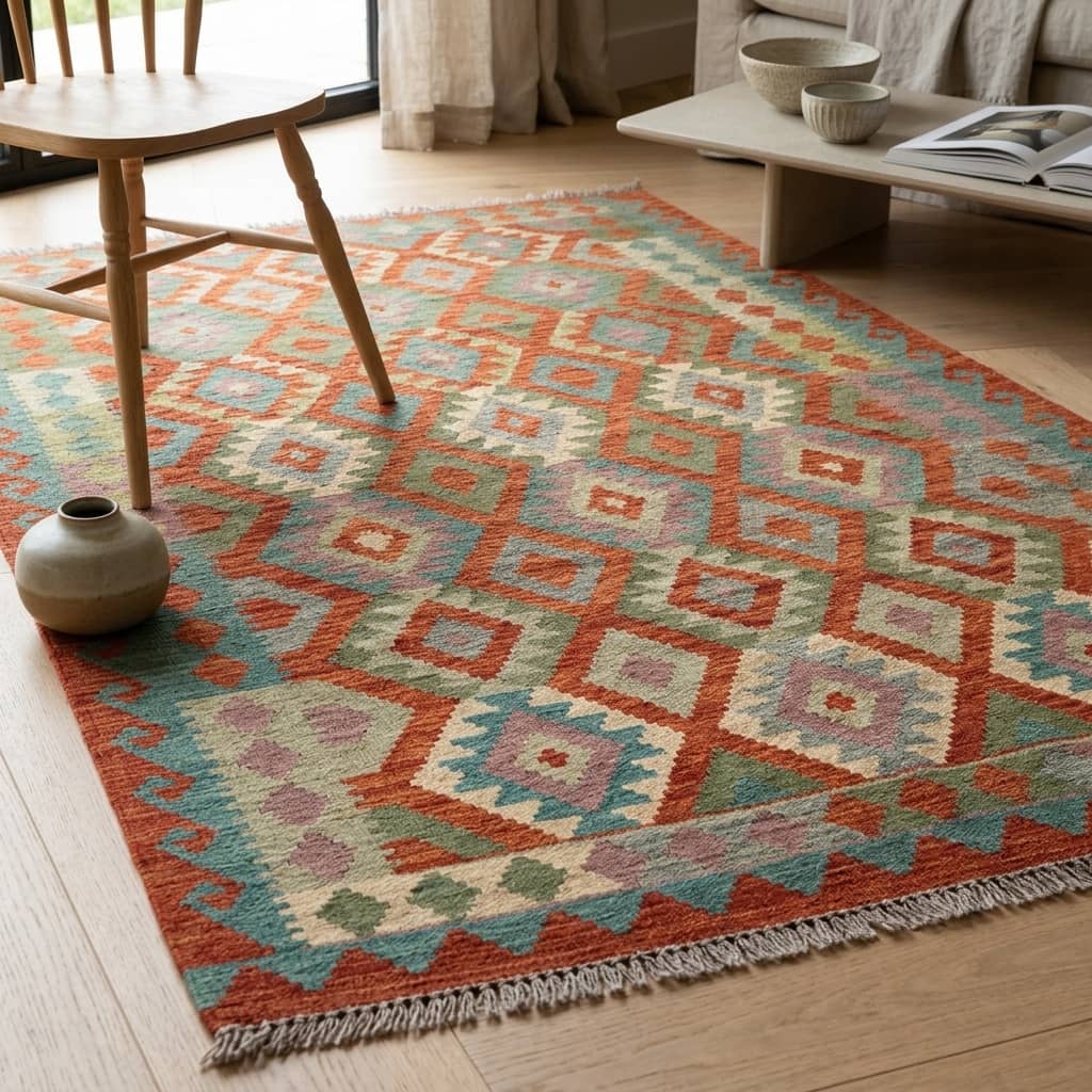 Terra-Lattice Geometric Kilim Rug |301×201|