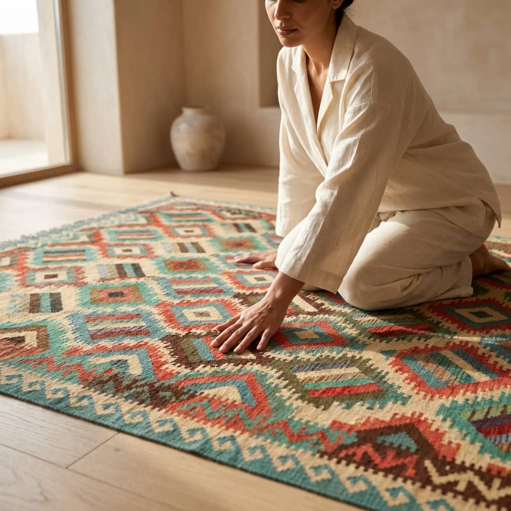 Stripe-Lattice Geometric Kilim Rug |297×209|