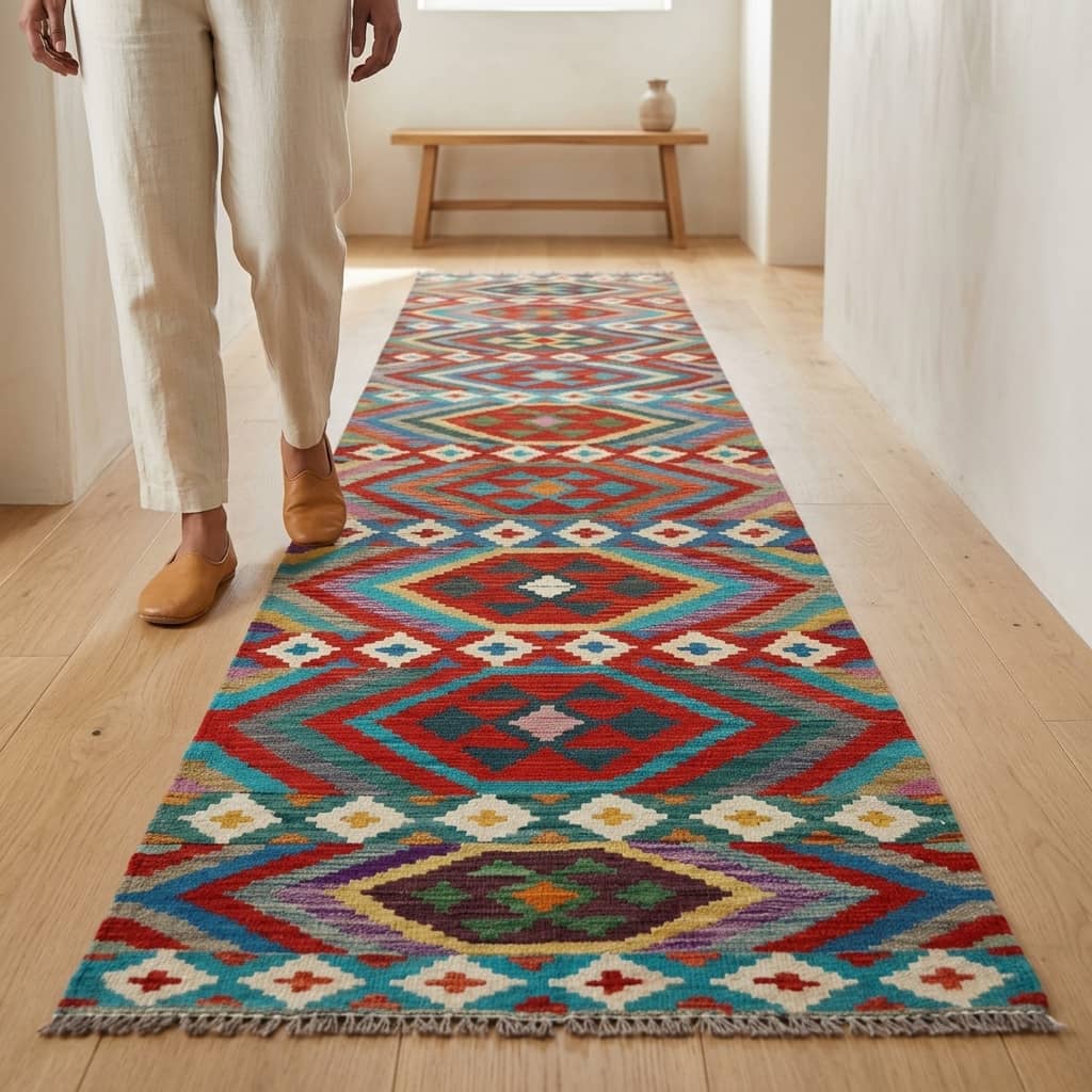 Grand Mosaic Geometric Kilim Runner |85×395|