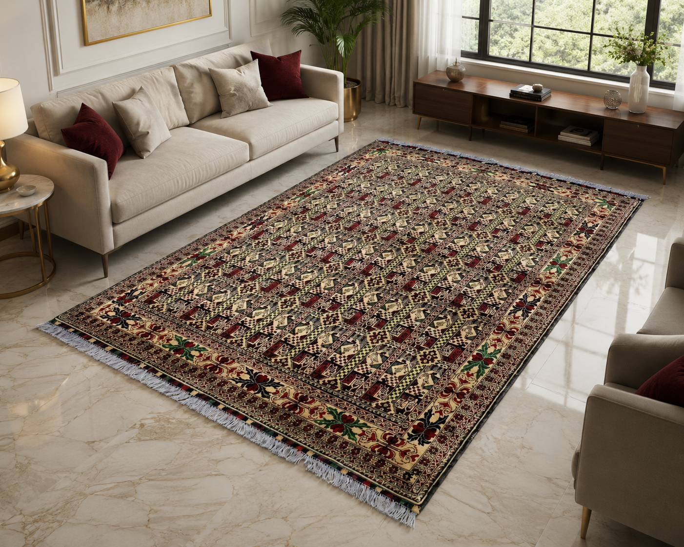 Traditional Oriental Area Rug 2m x 3m – Vintage Geometric Pattern