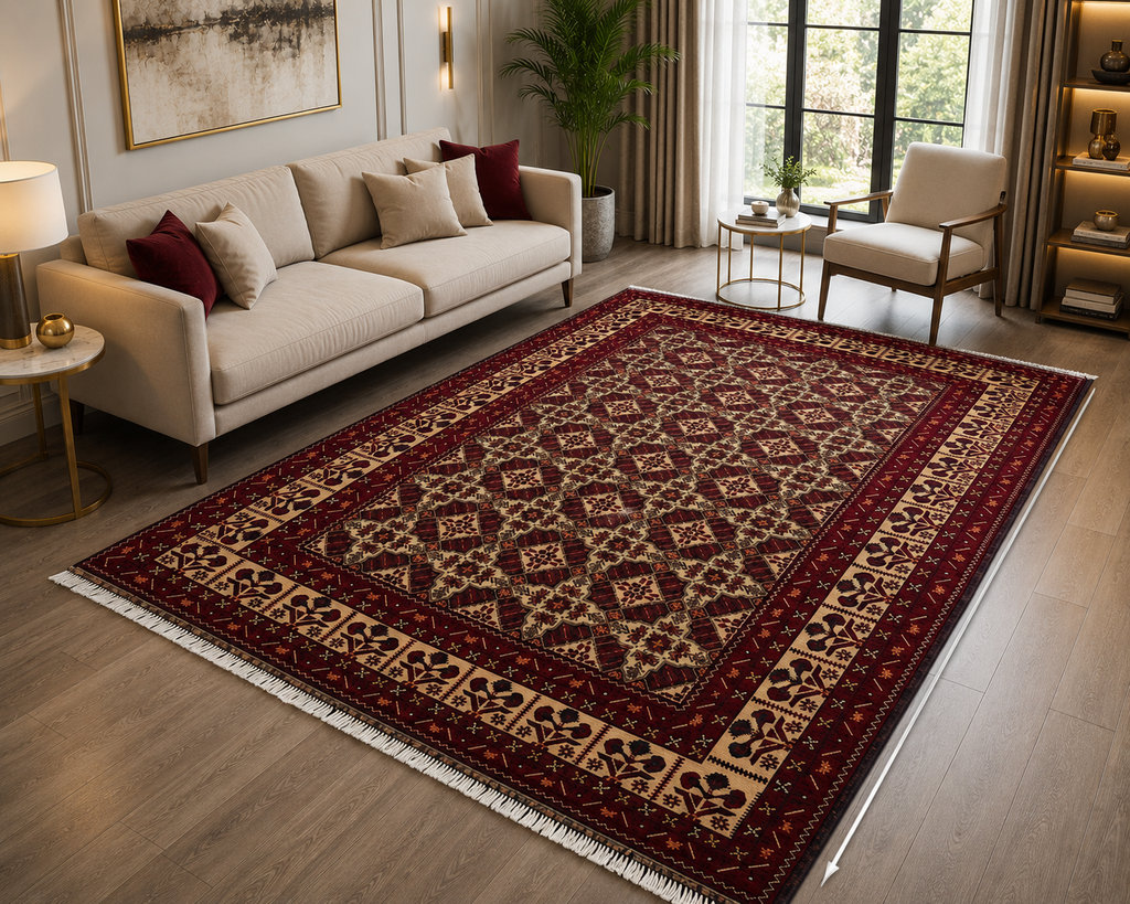 Traditional Persian Style Area Rug 200 x 300 cm – Burgundy Geometric Oriental Carpet