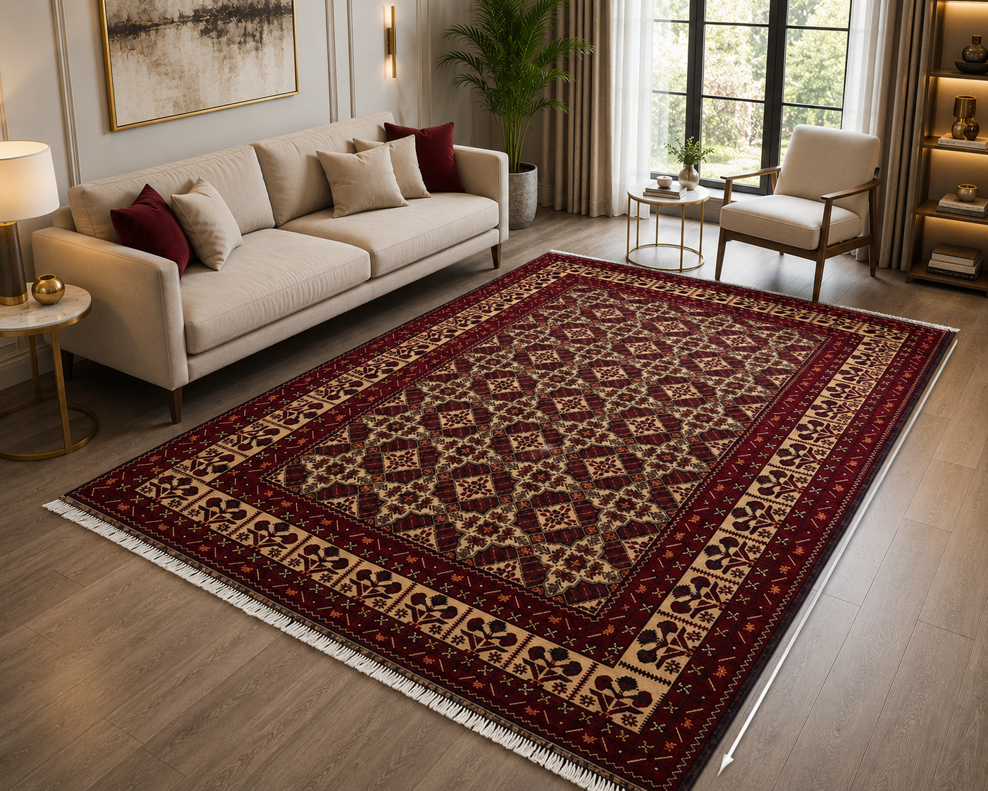 Traditional Persian Style Area Rug 200 x 300 cm – Burgundy Geometric Oriental Carpet