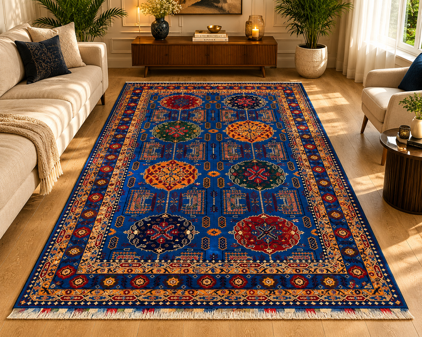 Blue Persian Style Area Rug – 2m x 3m Traditional Oriental Carpet