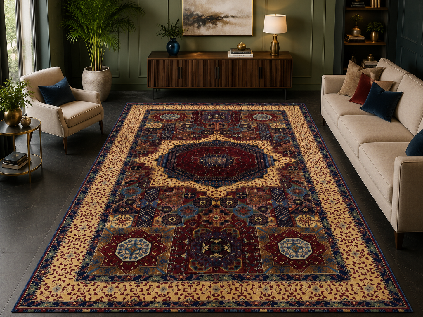 Traditional Persian Style Area Rug – Red & Ivory Medallion Design (2m x 3m)