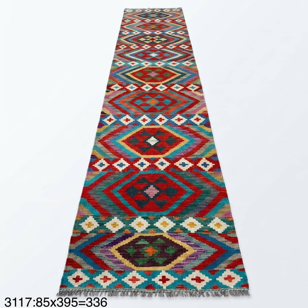 Grand Mosaic Geometric Kilim Runner |85×395|