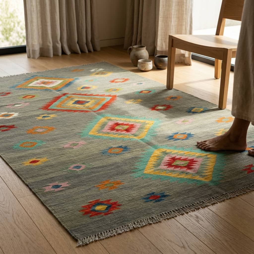 Atmospheric Mosaic Geometric Kilim Rug |300×193|