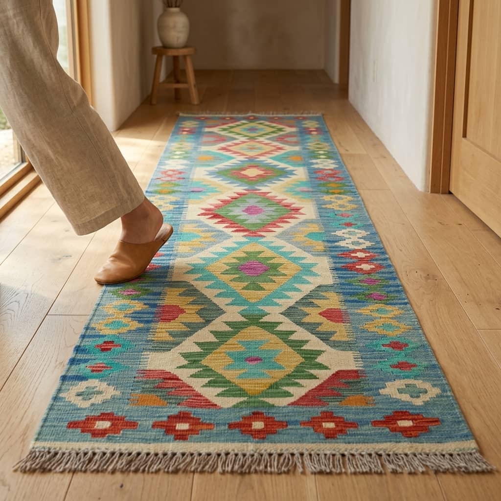 Solar Lattice Geometric Kilim Runner |292×82|