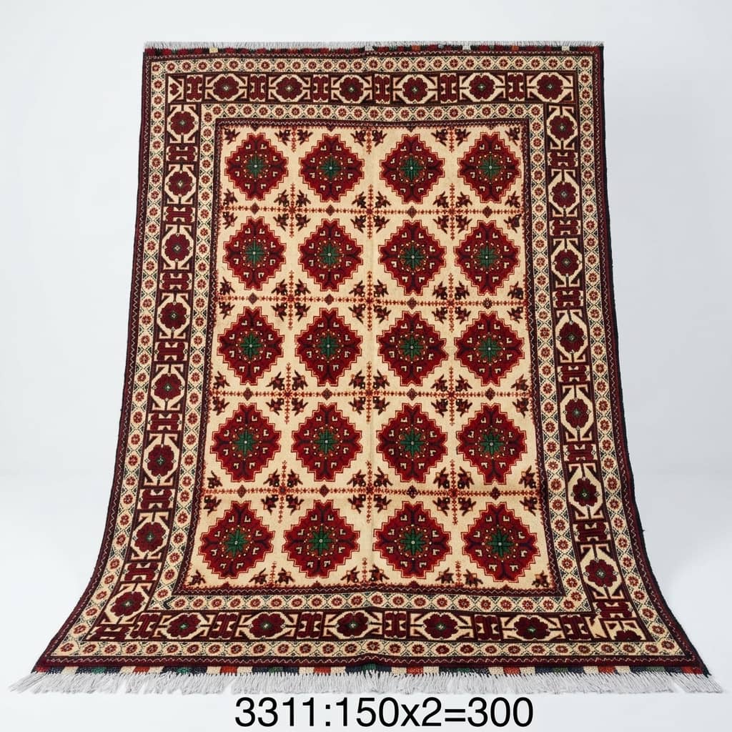 Ivory Lattice Mosaic Afghan Accent Rug