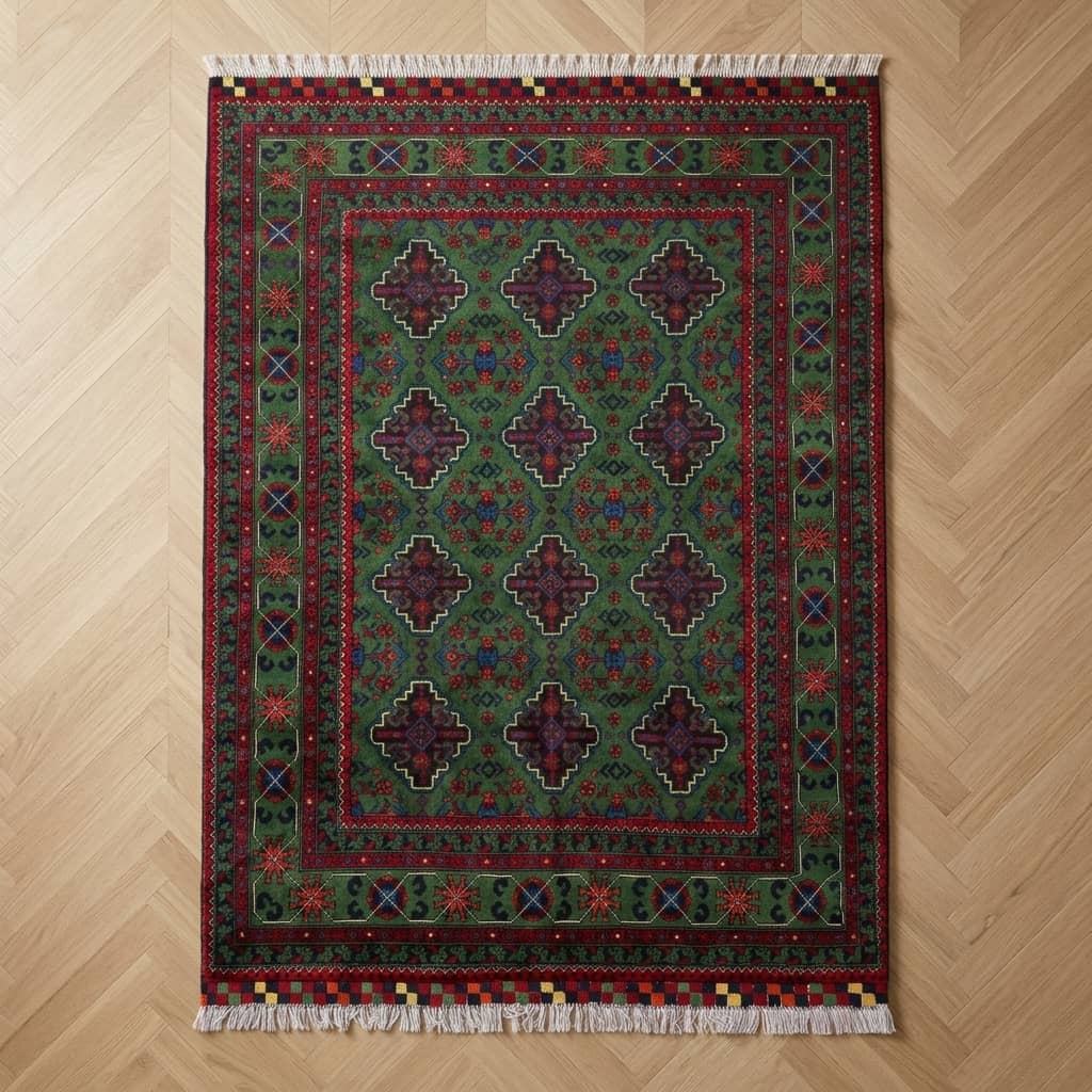 Emerald Lattice Geometric Afghan Carpet | 150 × 200 |