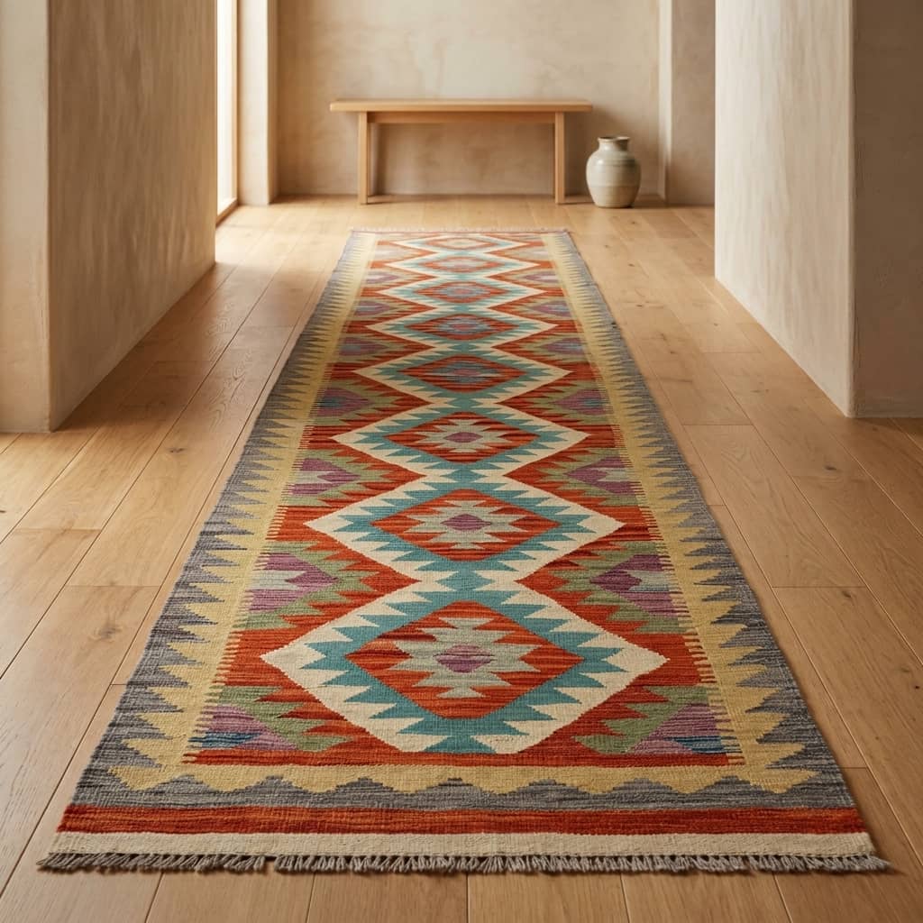Serene Diamond Geometric Kilim Runner |404×74|