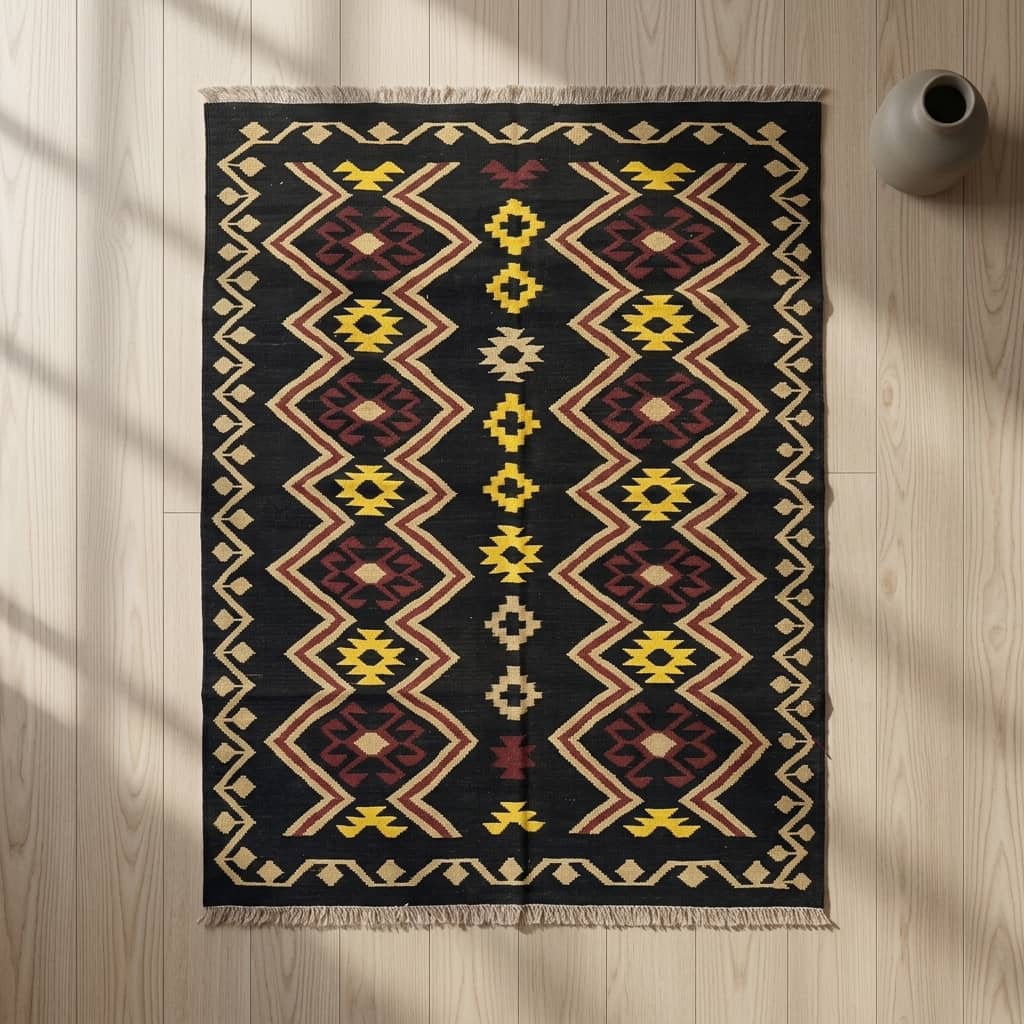 Midnight Zigzag Geometric Kilim Rug |201×149|