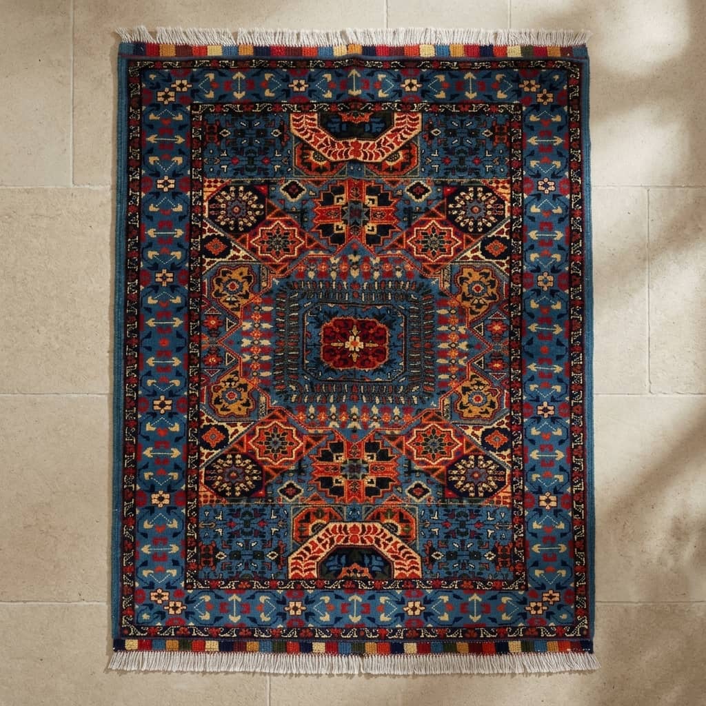 Azure Medallion Geometric Afghan Rug |100×150|