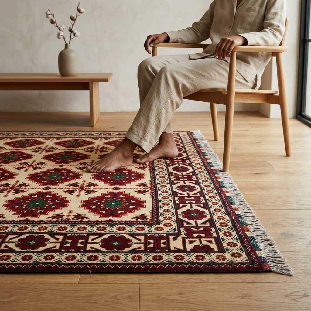 Ivory Lattice Mosaic Afghan Accent Rug