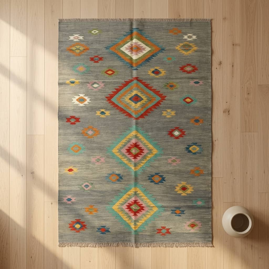 Atmospheric Mosaic Geometric Kilim Rug |300×193|