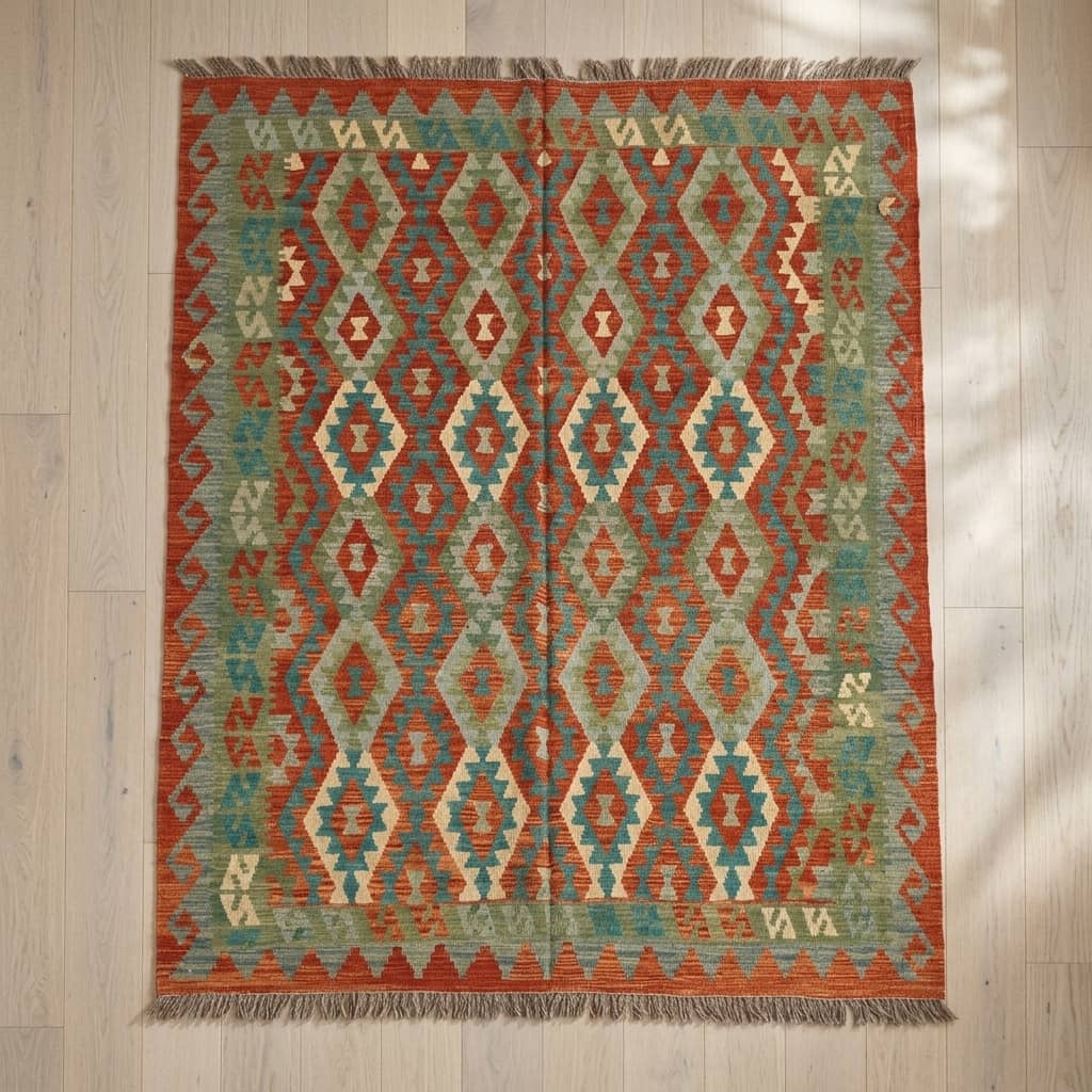 Rustic Lattice Geometric Kilim Rug |283×206|