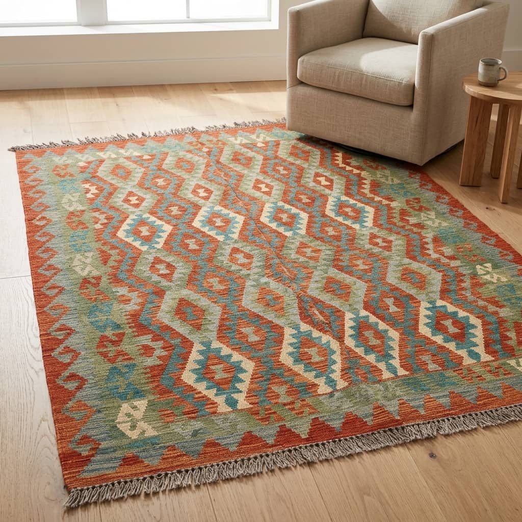 Rustic Lattice Geometric Kilim Rug |283×206|