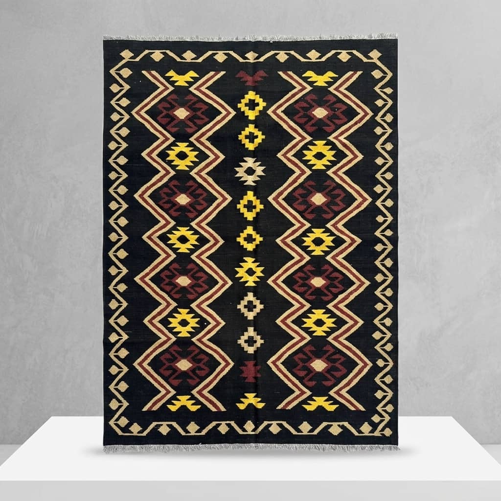 Midnight Zigzag Geometric Kilim Rug |201×149|