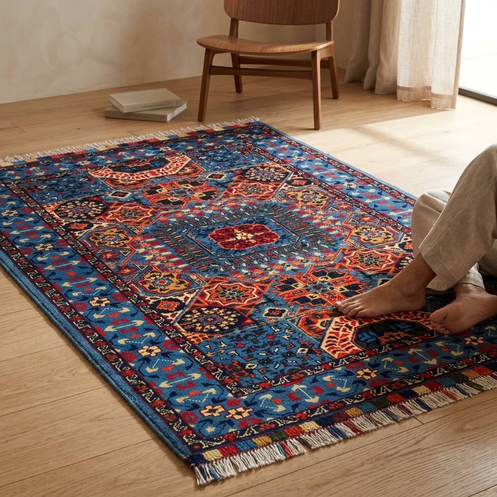 Azure Medallion Geometric Afghan Rug |100×150|