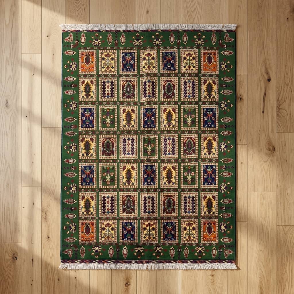 Emerald Oasis Panel Garden Afghan Rug |150×2|