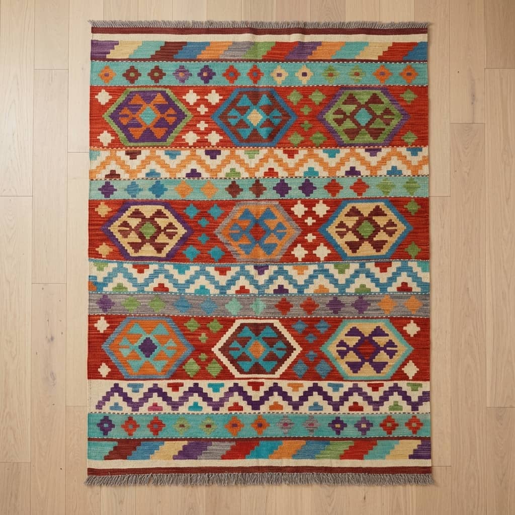 Artisan Mosaic Geometric Kilim Rug |154×206|